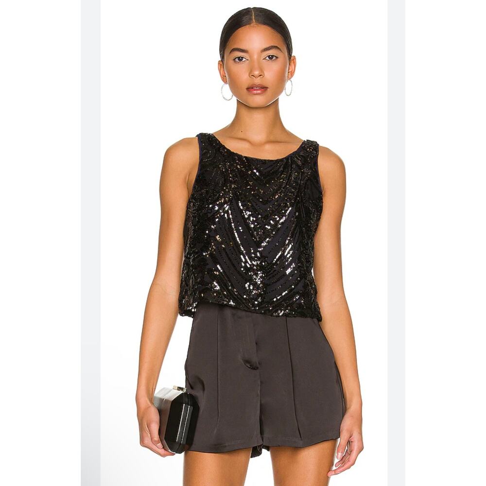 Le Superbe Supremes Cami Tank Size Small NWT Black Deco Sequins Lace Dressy